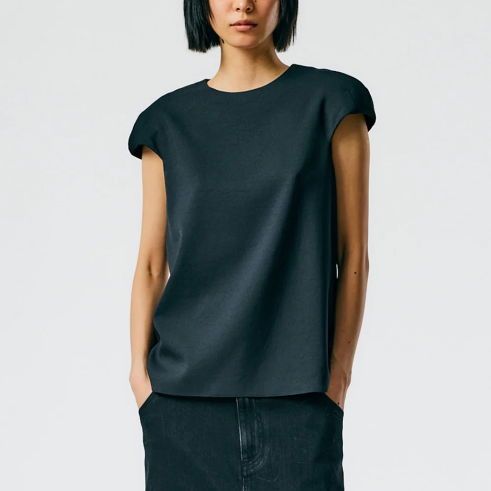 Tibi Chalky Drape rounded shoulderpad top